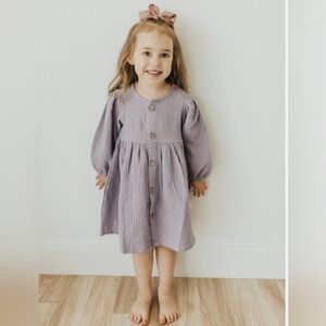 Girls' Long Sleeve Gauze Dress Boho Chic Cotton Muslin Button-Up Shirtdress